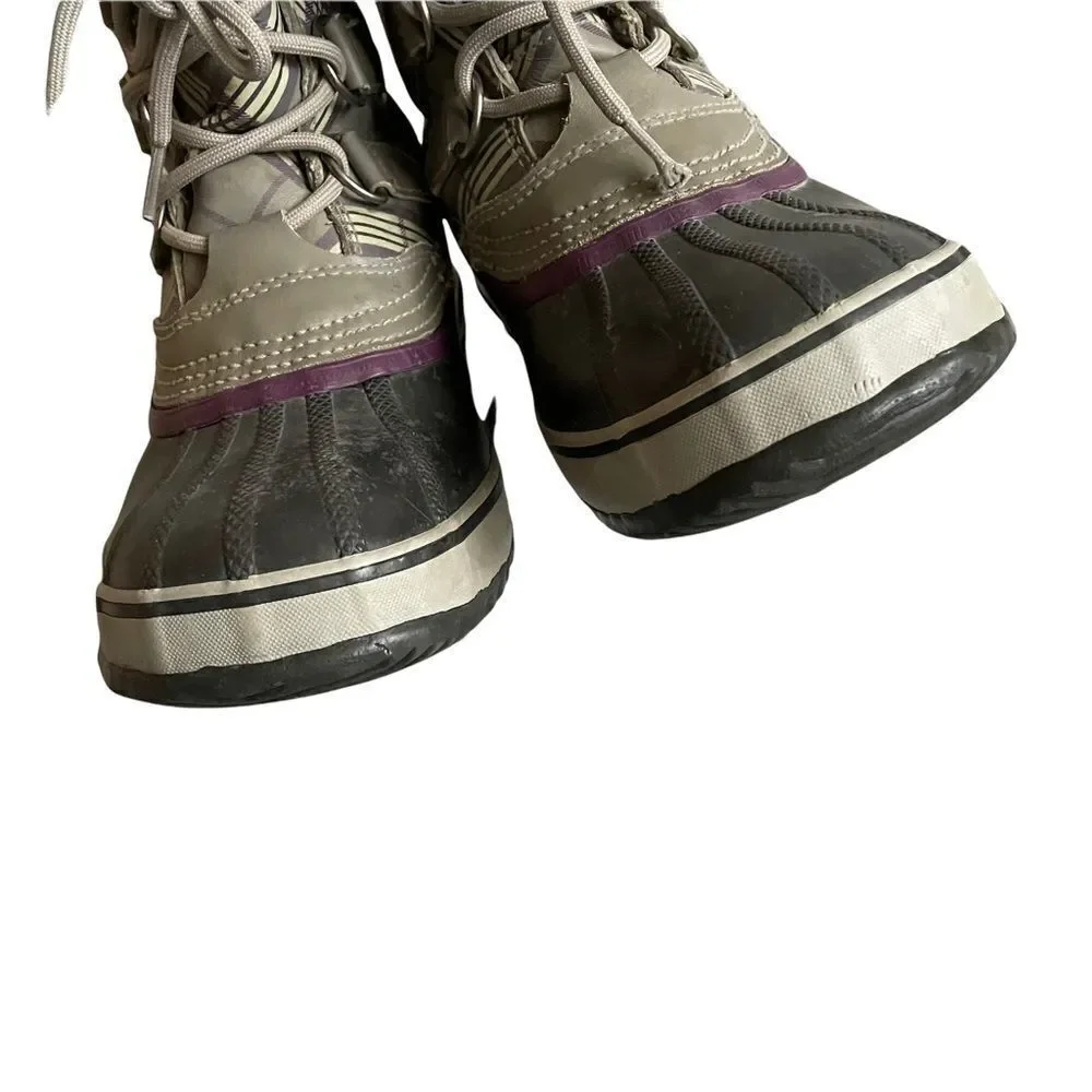 SOREL 1964 PAC Women’s Lace Up Winter Waterproof Snow Boots Grey Purple Plaid 7